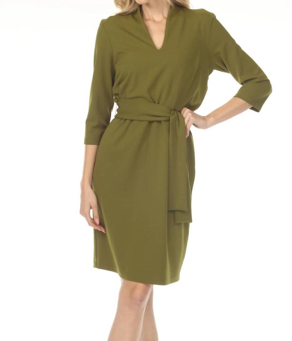 NEW JOSEPH RIBKOFF belted v-neck three quarter sleeve mini dress in artichoke